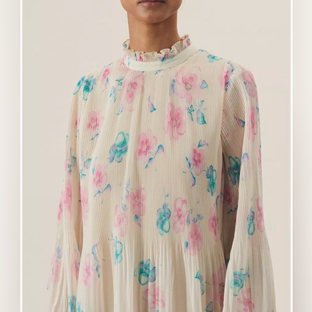NWOT Ganni Floral Pleated Georgette Dress